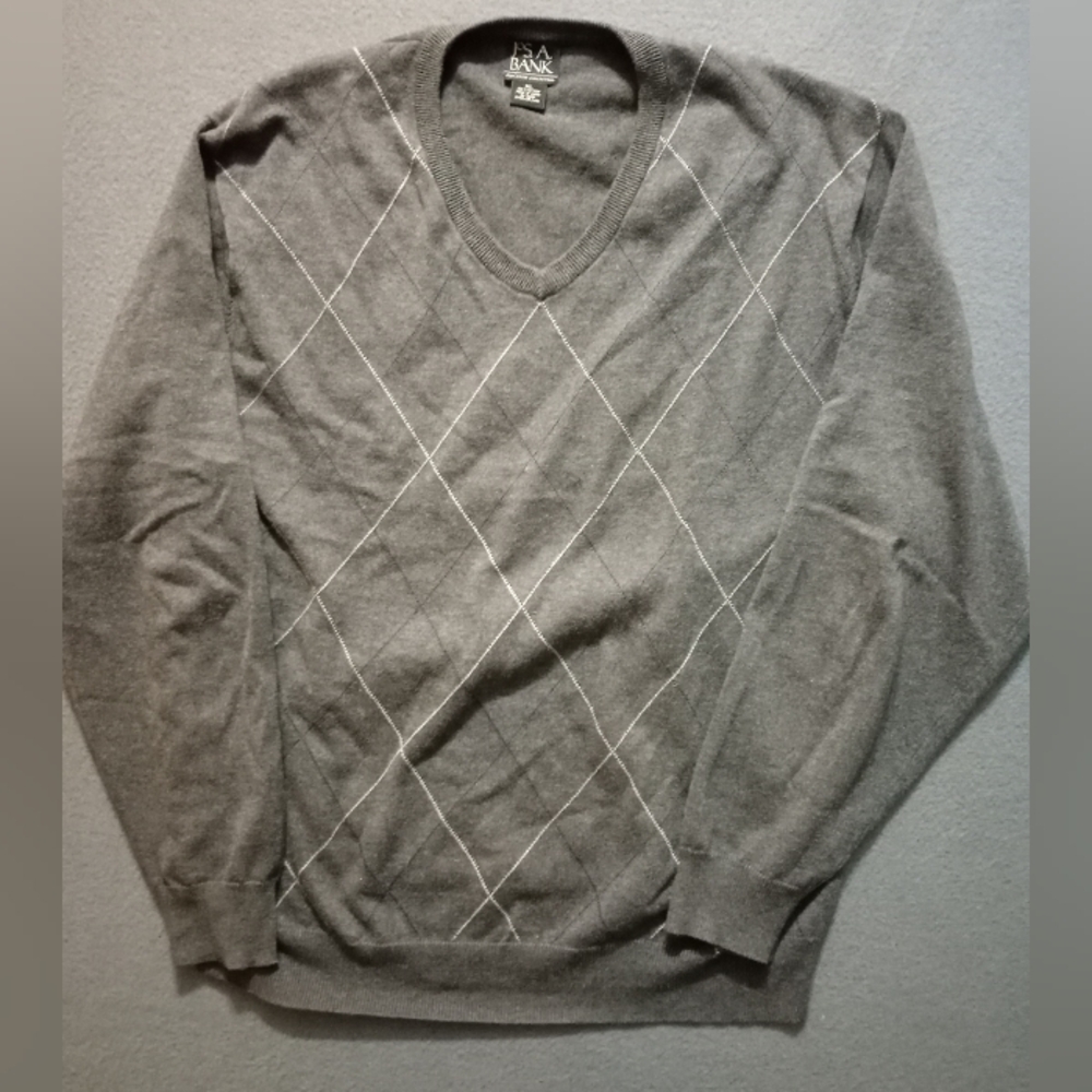 Jos A Bank Executive Argyle Sweater Mens XL Gray